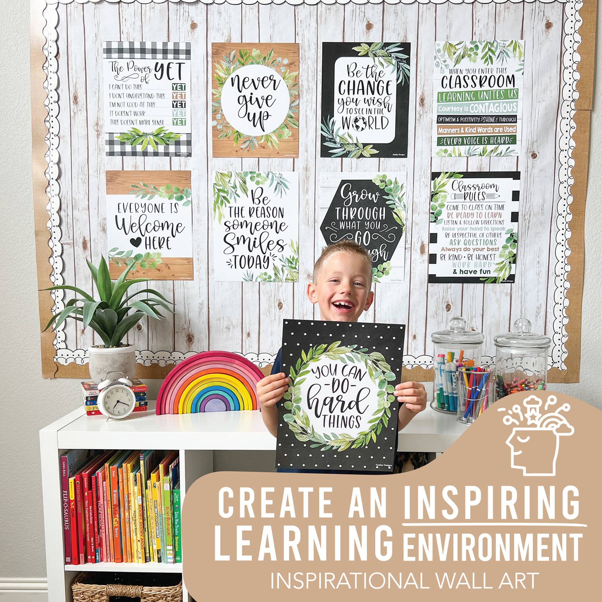 Hadley Designs 11" x 14" Boho Farmhouse Growth Mindset Classroom Décor Posters Set